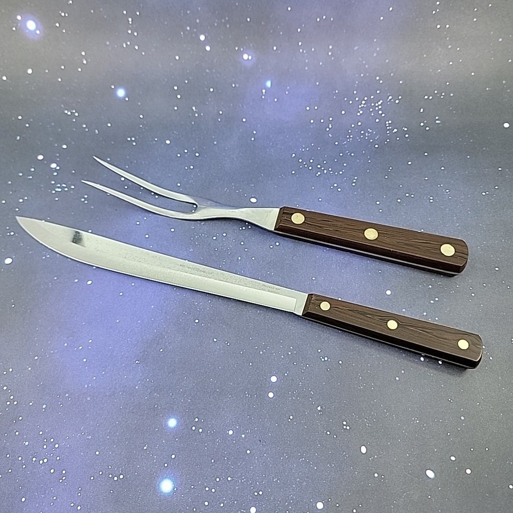 Vintage CUTCO No. 33 Fillet Knife & 37 Serving Fork – Wood Pattern Handle USA